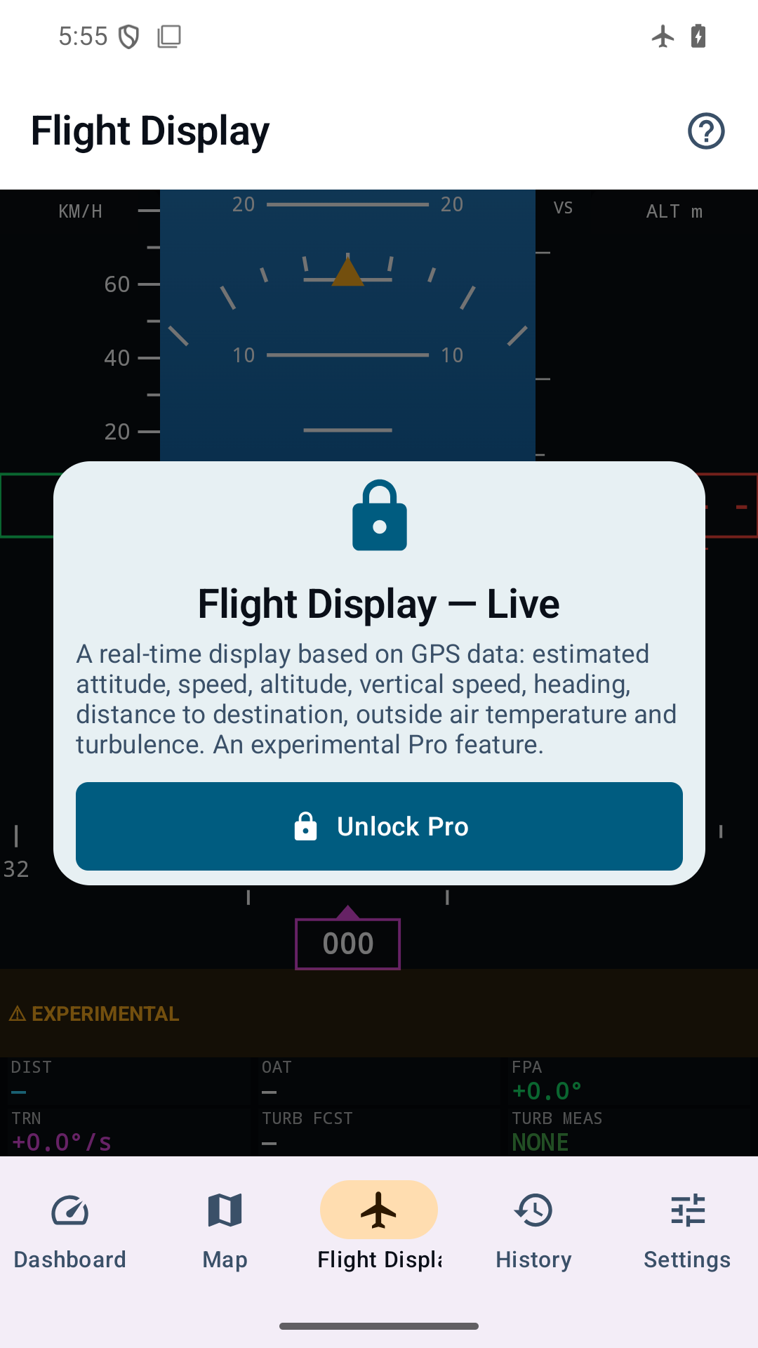 SteadySky — Free Flight Display: preview, description and access to Pro.